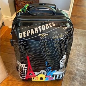 Black Travel Carry-on Suitcase with Colorful Destination Designs